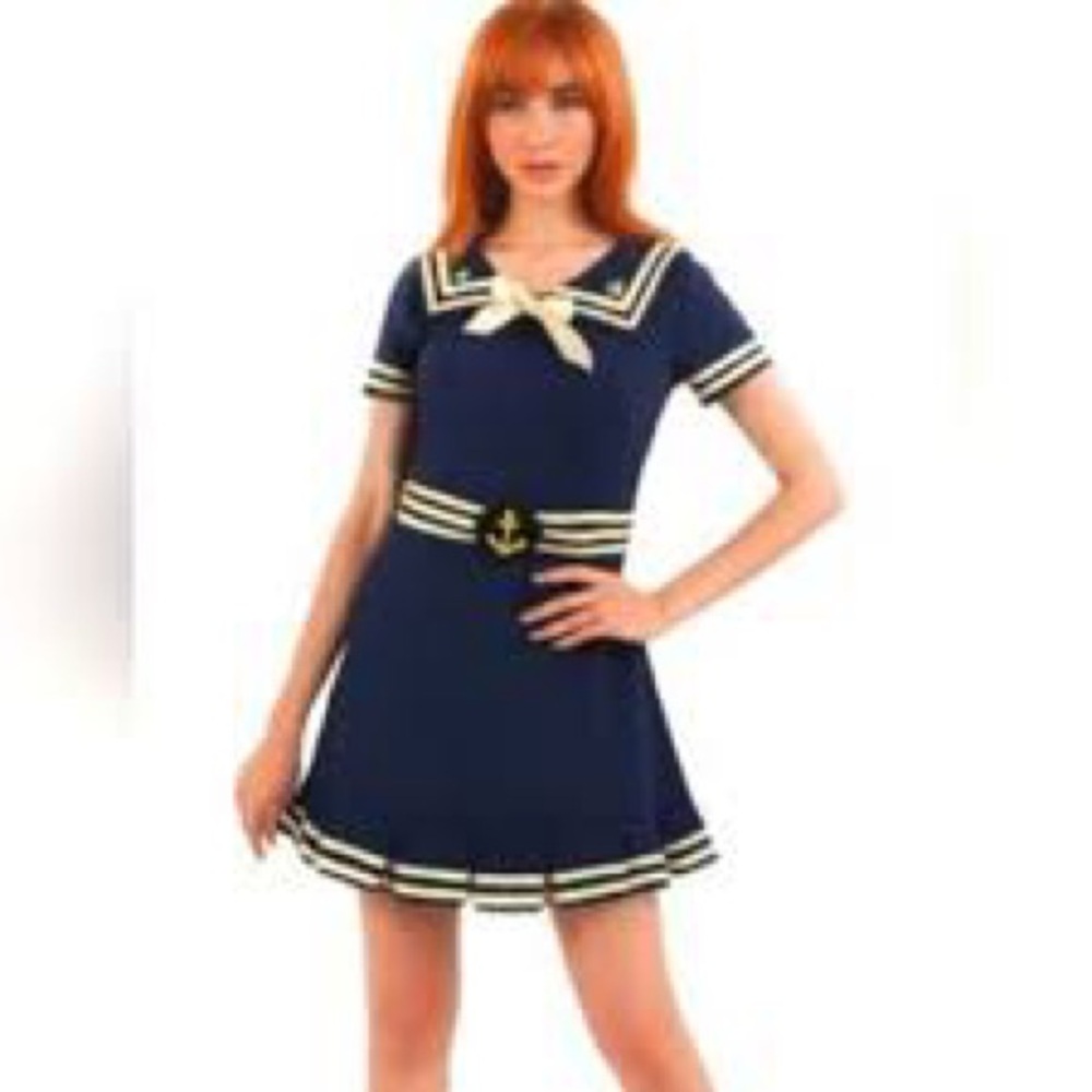 EUC Women’s Size M Medium Patriotic Navy Sailor Halloween Costume Pin-Up Dress - Picture 3 of 12